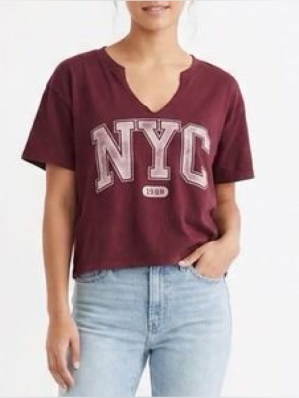 Hollister Maroon Oversized Graphic T-Shirt